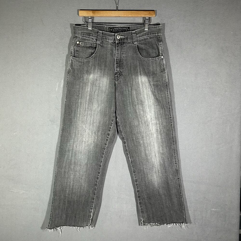 Vintage Southpole Jeans Mens 32x27 Gray Denim Baggy Y2K Faded Cutoff